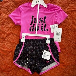 Nike Kids Pink and Black Swim Rashguard Set
